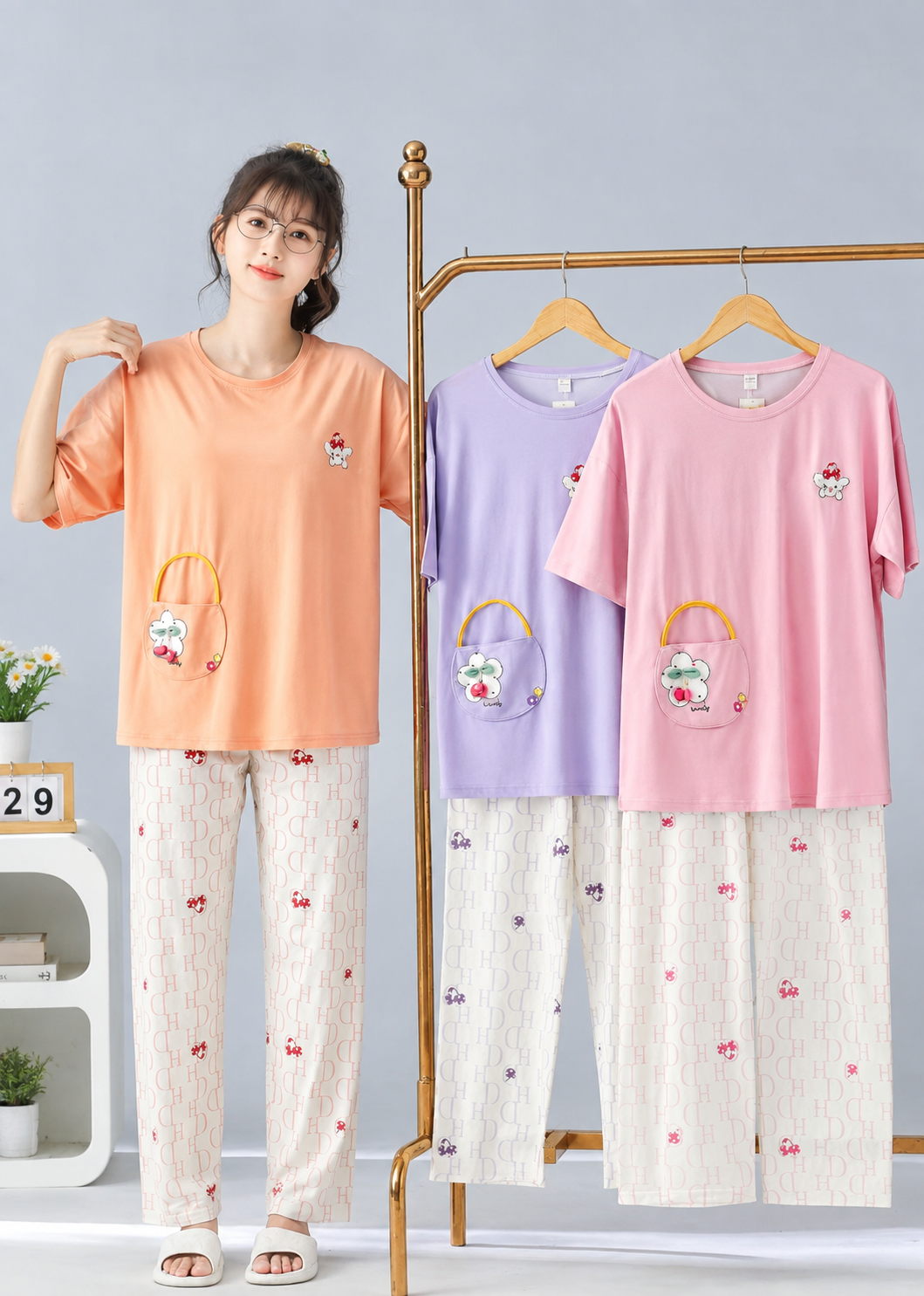 2 Pcs Night Set With Stylish Prints